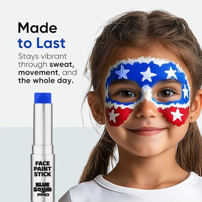 Blue Squid PRO Blue Face Paint Stick - Waterproof Blue Body Paint for Skin Adults & Kids Eye Black Baseball, Eyeblack Softball - Hypoallergenic Twist-Up Non-Toxic Makeup Stick for Cosplay, Sports, SFX - color: Blue
