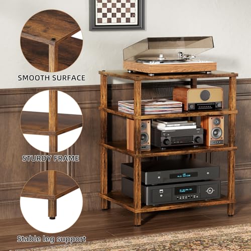 LELELINKY 4-Tier AV Media Player Stand, Brown Stereo Cabinet, Modern Stereo Cabinet, Wooden TV Stand,Game Console Shelf, Multifunctional Entertainment Center, Suitable for Home, Conference Room - color: Brown, size: 4 Tier