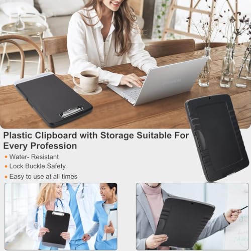 Clipboard with Storage, A4 Binder Nursing Clipboards with Pen Holder, Heavy Duty Storage Clipboards with Low Profile Clip, Clipboard Folder Side-Opening, Smooth Writing Clip Board (Dark Black) - color: Dark Black