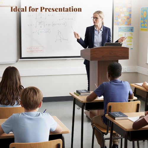 Portable Podium Stand with Metal Wheels Wooden Rolling Lectern Podiums Mobile Pulpit with Drawer Host Stand Reception Desk for Church Office Classroom Conference Restaurant, Brown - color: Brown