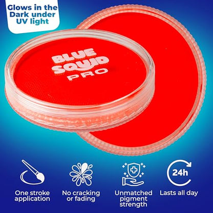 Blue Squid Face Paint Water Based Single Cake Professional Face Paint & Body Paint - Water Activated, Kids Adults Face Painting for Costume, Halloween Makeup, Cosplay - Neon Orange Red Face Paint 30g - color: Neon Orange Red