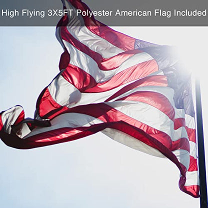 Flag Pole Kit for Outside House in Ground - 8FT Black Metal Outdoor House Yard Garden Flag Pole with 2 Pronges Base - Stainless Steel 3x5FT American Flag with Pole Residential Commercial - size: 8FT(Includes American Flag)