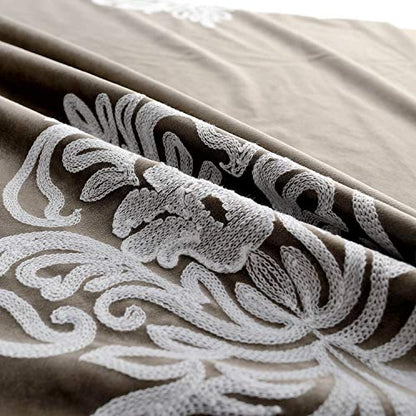 VOGOL Super Soft Luxury Velvet Blackout Curtains, Grommet White Flower Embroidered Soft Chocolate Brown Flannel Draperies for Living Room, 52 x 96 Inch, 2 Panels, Noise Reduction - size: 52"W x 96"L (Pack of 2)