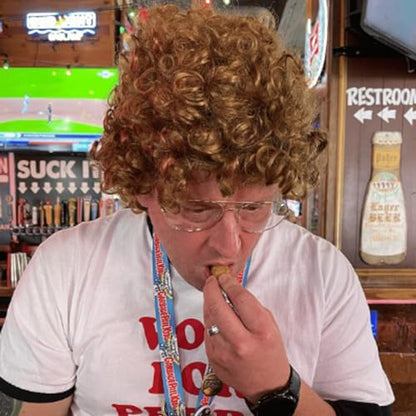 ALLAURA Compatible with Napoleon Dynamite Wig – Pedro Costume Set with Glasses & Brown Afro Nerd Hair for Adults – Funny 80s Halloween Outfit, Retro Cosplay, Movie-Inspired Party or Couples Costume - color: 12-Brown