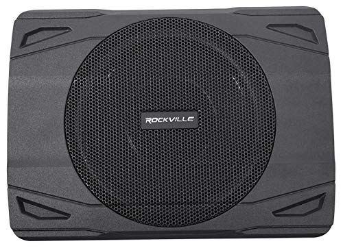 Rockville SS8P 8" Powered Under-Seat Car Subwoofer with RWK10 Amp Kit | 400W Peak / 100W RMS, RCA and High-Level Inputs, Auto Turn-On, Bass Knob, 10 Gauge 100% Copper Wiring, 2-Items