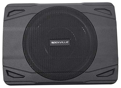 Rockville SS8P 8" Powered Under-Seat Car Subwoofer with RWK10 Amp Kit | 400W Peak / 100W RMS, RCA and High-Level Inputs, Auto Turn-On, Bass Knob, 10 Gauge 100% Copper Wiring, 2-Items