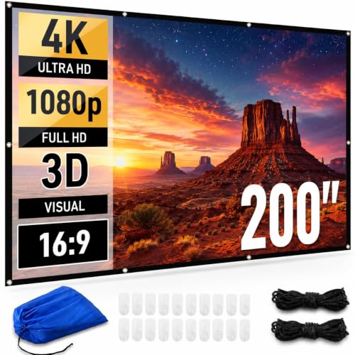 Japard 200 Inch Projector Screen Outdoor Indoor, 4K Projection Home Theater | Full HD 3D 16:9 Double-Sided Projection Foldable Portable Wall Mount Hanging Extra Large Backyard Movie Night