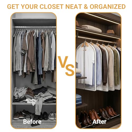 2 Pack 39" Clear Double-Sided Garment Bag with Zipper 24x39x4 Inch | Breathable PVC with Non-Woven Top, Zippered Garment Cover for Suits Wedding Dresses Costumes, Travel Organizer - size: 24 × 39 × 4 in