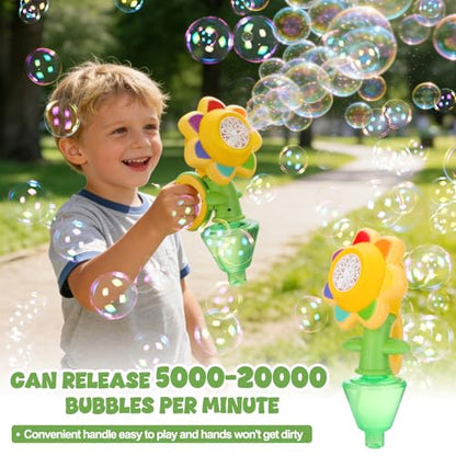 Automatic Flower Bubble Machine for Kid,Rechargeable Sun Flower Bubble Maker with Lights for Parties, 28in to 41in Adjustment Height Bubble Machine for Toddlers,Idea for Outdoor Wedding Birthday Gift - style: Flower 1pcs
