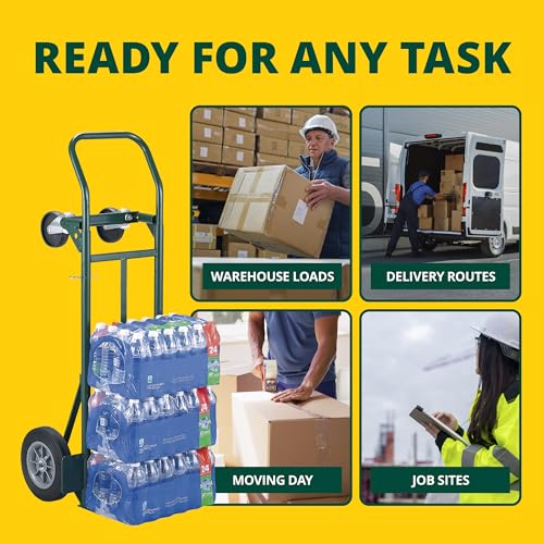Harper Trucks JEDT8635P Convertible Hand Truck, 600/700 lb Capacity | Converts from a 600 lb two-wheel dolly to a 700 lb four-wheel cart with flat-free rubber wheels for moving and delivery