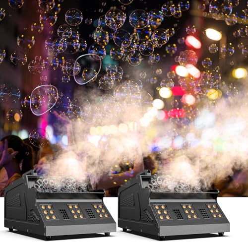 3 in 1 Fog Bubble Machine with 2 Bubble Fans, 7 CH RGB 18 LED Lights Smoke Bubble All in 1 Machine, Fog Machine for Halloween, Chrismas, 2 Packs - color: 2 Pack