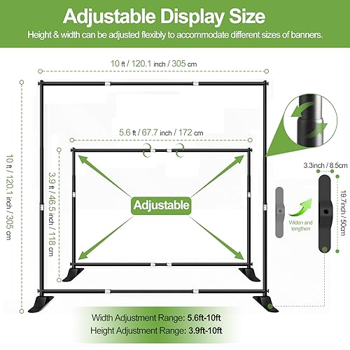 FUDESY 10x10ft Backdrop Banner Stand, Heavy Duty Step and Repeat Stand Kit | Adjustable Photography Background Frame Stand with Carrying Bag for Trade Show Display Photo Booth Parties Wedding Exhibition - size: 10x10ft