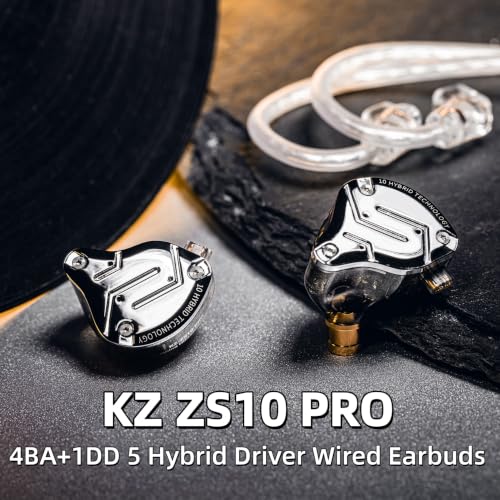 KZ ZS10 PRO in Ear Monitor Headphones, 4BA+1DD 5 Hybrid Driver Gaming Earbuds Wired Earphones, HiFi Clarity Sound Immersive Bass IEMs for Gaming Musician Singer Audiophile (Blue Without Microphone) - color: Blue, style: without mic