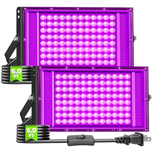 2 Pack 100W LED Black Light for Halloween, Waterproof Blacklight Glow Party | Neon Party, Birthday, IP66, Outdoor, Body Paint, Fluorescent Poster Tapestry, Bedroom, Classroom, 6ft Cord & Plug & Switch - style: 100W-2Pack