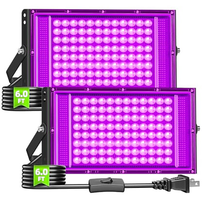 2 Pack 100W LED Black Light for Halloween, Waterproof Blacklight Glow Party | Neon Party, Birthday, IP66, Outdoor, Body Paint, Fluorescent Poster Tapestry, Bedroom, Classroom, 6ft Cord & Plug & Switch - style: 100W-2Pack