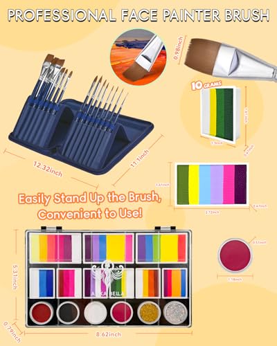 Anka Bella Face Painting Kit for Kids & Adults, Professional Water Activated Face Paint Palette with 14 Brushes, Stencils & Sponges, Non Toxic Hypoallergenic Washable for Drawing Various Flowers - color: BloomArt Palette