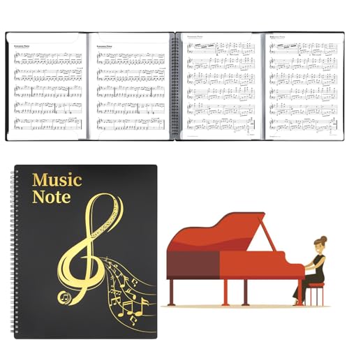 MUDOR 4 Pages Expand Sheet Music Folder, Piano Sheet Music Holder | 8.5x11 inch Band Sheet Music Binder, 60 Pockets, Spiral Storage Organizer Allow Annotations