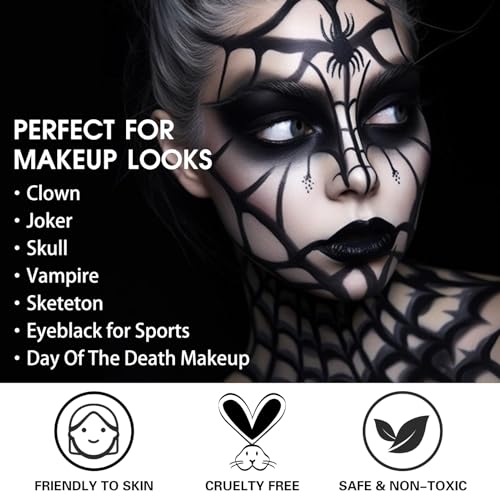 Black Face Paint, Blendable Cream Body Painting Kit, Eye Black for Sports Baseball Softball Football, Facepaint for Skull Joker Vampire, Halloween Skeleton Cosplay, Costume, Parties, 21.fl oz (60ml) - color: Black