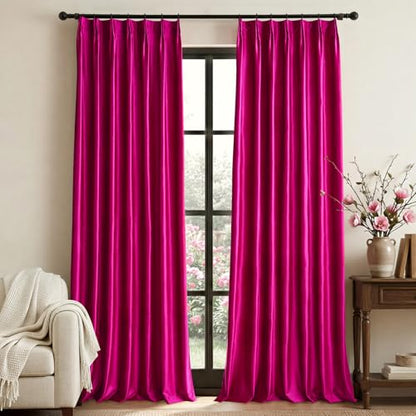 Hot Pink Velvet Curtains 90 Inch: Fuschia Pinch Pleated 2 Panels Elegant Living Room Darkening Thermal Insulated Drapes with Hooks- Luxury Soundproof Noise Reducing Back Tab Window Curtain for Bedroom - color: Pinch Pleated | Hot Pink, size: 40"W x 90"L (
