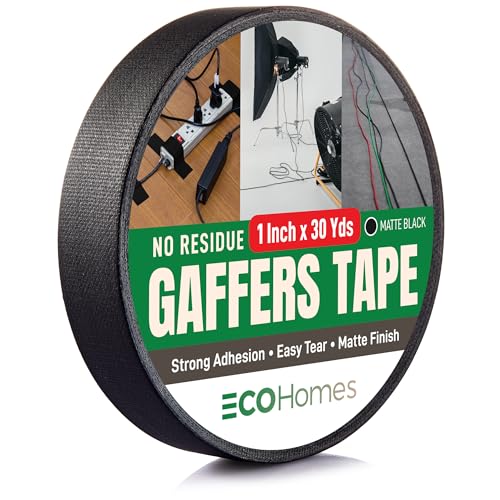 ECOHomes No Residue Gaffers Tape, (1 Inch x 90 FT, Black) | Floor Tape, Matte, Gaffer Tape for Securing Cables, Electrical Cords, Extension Cords, Cable Management, Stage, Studio - color: Black, size: 1 Inch By 90 FT