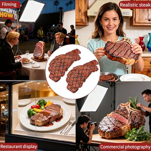 2PCS Artificial Lifelike Steak Fake Cooked Roast Beef Simulated Food，Fake Meat，Realistic Play Food, Suitable for Scene Shooting,Movie Props,Restaurant Props to Attract Customers