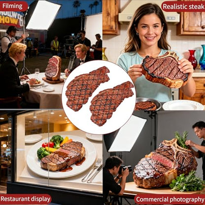 2PCS Artificial Lifelike Steak Fake Cooked Roast Beef Simulated Food，Fake Meat，Realistic Play Food, Suitable for Scene Shooting,Movie Props,Restaurant Props to Attract Customers