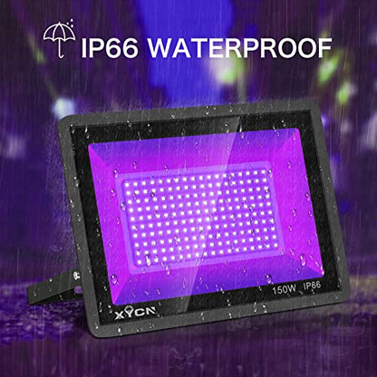XYCN 4 Pack 150W LED Flood Black Lights,395nm to 405nm UV Outdoor Flood High Power Blacklight Light with Plug in, IP66 Waterproof Large Black Light Spotlight for Glow Party Large Space, Halloween - color: 4pack 150w Led Black Light