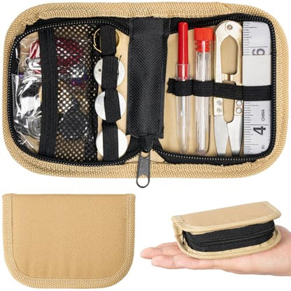 Military Survival Sewing Kit Portable Sewing Kit with Buttons for Men/Women | Small Repair Tools with Zipper Closure in Durable Nylon Case for Travel Field Emergency, Mini Pocket Travel Sewing Kit - color: Coyote