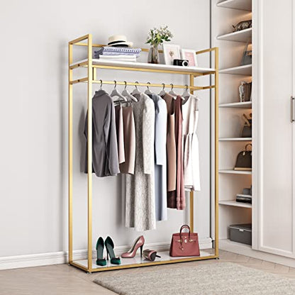 Heavy Duty Clothing Rack with Shelves for Hanging Clothing, Gold Metal Freestanding Garment Rack for Retail Display (47.24" L) - style: double-47