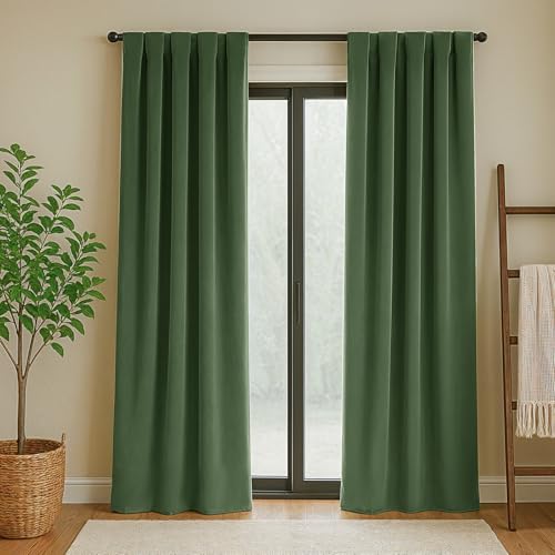 Green Velvet Curtains 84 Inches Long, Thermal Insulated Olive Green Blackout Curtains for Living Room Bedroom Curtain Set Rod Pocket Back Tab Room Darkening Drapes, 2 Panel Olive Green - color: 08-olive Green (Velvet ), size: 52"W x 84"L (Pack of 2)