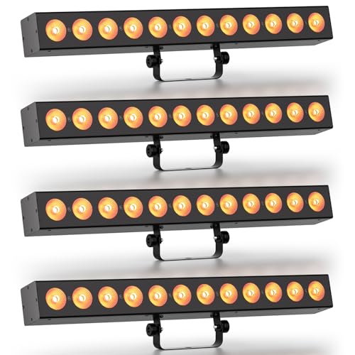 Battery Powered Stage Light Bar,120W 12 LED RGBWA+UV Rechargeable Wash Lights Bar with Remote DMX512 Control, Wireless Uplights for Party Events Wedding Church Disco, 4 Pack - color: 4 Pack