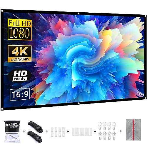 Projector Screen Portable Indoor Outdoor Movie Screen,16:9/Foldable/Anti-Crease/1.1 Gain/160°Viewing/Washable with Nail Hooks and Carrying Bag,Double Sided Projection (60 INCH) - size: 60 INCH