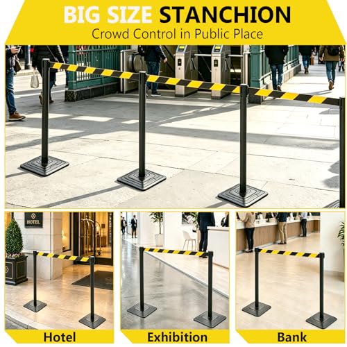 4 Pack Crowd Control Stanchions with 10FT Retractable Belt, 41" Black Queue Barriers with Heavy Rubber Base, Stable Stanchion Posts for Hotel, Airport, Bank, Store, Event(Yellow Black Stripe) - color: YELLOW BLACK STRIPE BELT