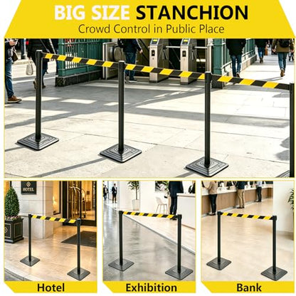 4 Pack Crowd Control Stanchions with 10FT Retractable Belt, 41" Black Queue Barriers with Heavy Rubber Base, Stable Stanchion Posts for Hotel, Airport, Bank, Store, Event(Yellow Black Stripe) - color: YELLOW BLACK STRIPE BELT