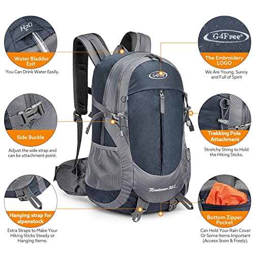 G4Free 35L Hiking Backpack for Women Men, Water Resistant Outdoor Sports | Nylon Water Resistant, 35L (19.7"*12.6"*8.7"), Camping, Climbing, Travel Daypack, Lightweight backpack with Rain Cover - color: Grey / Blue