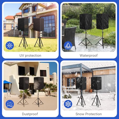 2PCS Speaker Cover for 12 Inch PA/DJ Powered Speaker Mounted on Stand, Outdoor Speaker Covers UV Protection Water Resistant Dustproof 800D Oxford Cloth(Black) - size: L:26.5" H x 15" W x 16.5" D