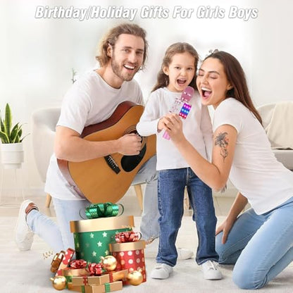 BONAOK Karaoke Microphone for Kids & Adults - Bluetooth Microphones Singing Mic with Disco Lights, Echo Effect, Built-in Speaker Portable Karaoke Player for Party Travel Gifts Q78(Light Pink) - color: Light Pink