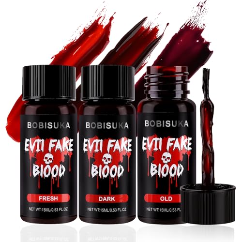 BOBISUKA 3 Colors Halloween Fake Blood Set, Edible Stage Vampire SFX Makeup Kit, Realistic Washable Faux Gel for Zombie Monster Special Effects Costume, Cosplay, Stage & Film - color: Fresh+Dark+Old
