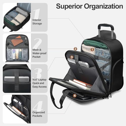Multi-functional 16-Inch Underseat Carry on Luggage With Wheels Softside Lightweight Compact Travel Business Suitcase bag for Pilots and Crew,Black - color: Black