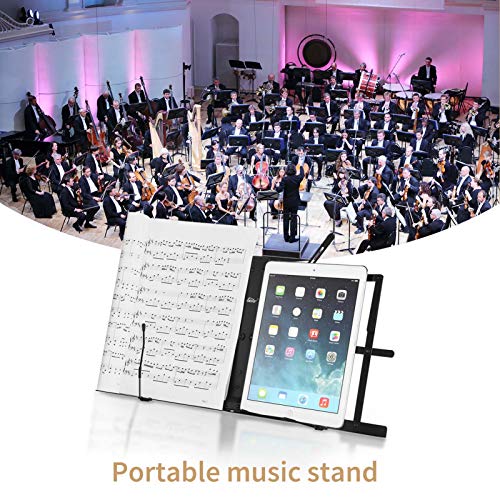 Eastar ESMF-3 Tabletop Music Stand for Sheet Music (Black) | Table Top Desktop Book Stand Folding Portable Sheet Music Stand Adjustable Travel Music Holder Lightweight with Carrying Bag