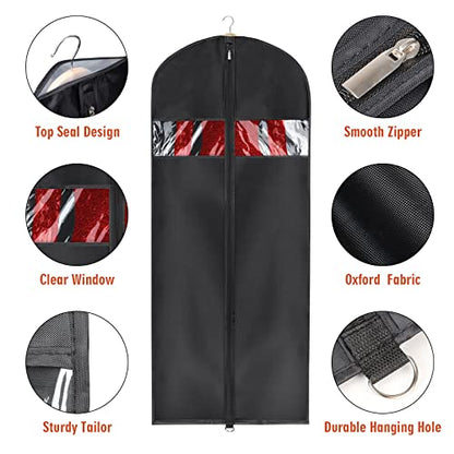 Univivi Garment Bag Suit Bag for Storage and Travel, 60 Inch, Set of 5 | Travel Bag with Zipper and Visible Transparent Window, Oxford Fabrics, Foldable Washable Suit Cover for Jacket, Suits, Coats - size: 24"X60"-5pcs - Oxford