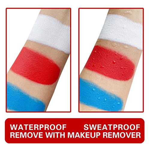 MEICOLY Red White Blue Face Body Paint Set,4th of July Accessories,4th of July Face Paint,4th of July Outfits for Women,Patriotic Independence Day Pride Face Paint with Painting Brushes and Sponges - color: White Blue Red Face Paint Kit