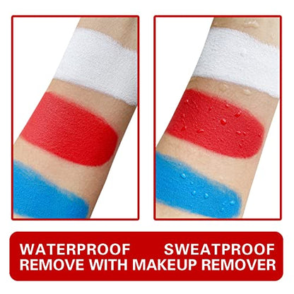 MEICOLY Red White Blue Face Body Paint Set,4th of July Accessories,4th of July Face Paint,4th of July Outfits for Women,Patriotic Independence Day Pride Face Paint with Painting Brushes and Sponges - color: White Blue Red Face Paint Kit