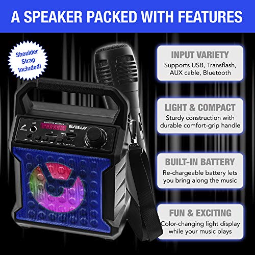 Risebass Portable Karaoke Machine with Microphone with Party Lights for Kids and Adults - Rechargeable USB Speaker Set with Bluetooth, FM Radio SD/TF Card, AUX-in, Birthday Gift for Boys and Girls - color: Blue
