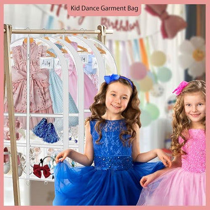 4 Pack 40" Clear Dance Garment Bags for Costumes Hanging, with 4 Medium Clear Zipper Pockets and 1 Large Back Zipper Pocket, Clothes Protector Cover for Travel Competition [Upgraded Version]