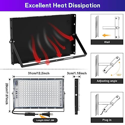 150W LED Black Light 2 Pack, Black Lights for Glow Party, Ultra Thin Black Lights Flood Lights with On/Off Switch, Glow in The Dark, for Party, Halloween, Body Painting - style: 150W-2Pack