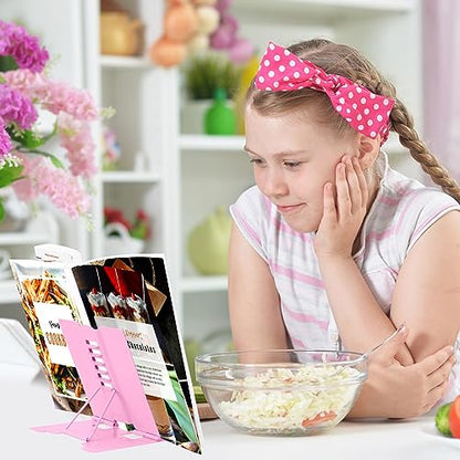 Honagu Small Book Stand Book Holder Metal Desk Book Stand for Reading Hands Free, Adjustable Cookbook Documents Holder, Portable Bookstand for Music Books, Textbook, Recipe, Tablet, Ipad (Pink) - color: Pink