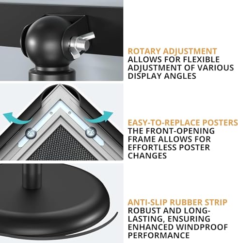 Pack of 2 Sign Stand Holder 8.5 x 11 Inch — 360° Rotating Display Holder Black Floor Sign Stand for Business Advertising & Store Signage Sturdy & Adjustable Pedestal Signage for Business Display