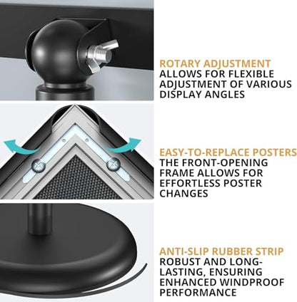 Pack of 2 Sign Stand Holder 8.5 x 11 Inch — 360° Rotating Display Holder Black Floor Sign Stand for Business Advertising & Store Signage Sturdy & Adjustable Pedestal Signage for Business Display