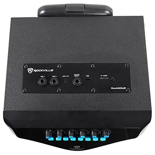 Rockville ROCKnGo 8" Portable Rechargeable Bluetooth PA Speaker with Mic | 360W Peak / 90W RMS, Wireless VHF Mic, 4-8 Hour Rechargeable Battery, XLR / USB, Wheels, 5 Band EQ, Record, Echo, Class D Amp